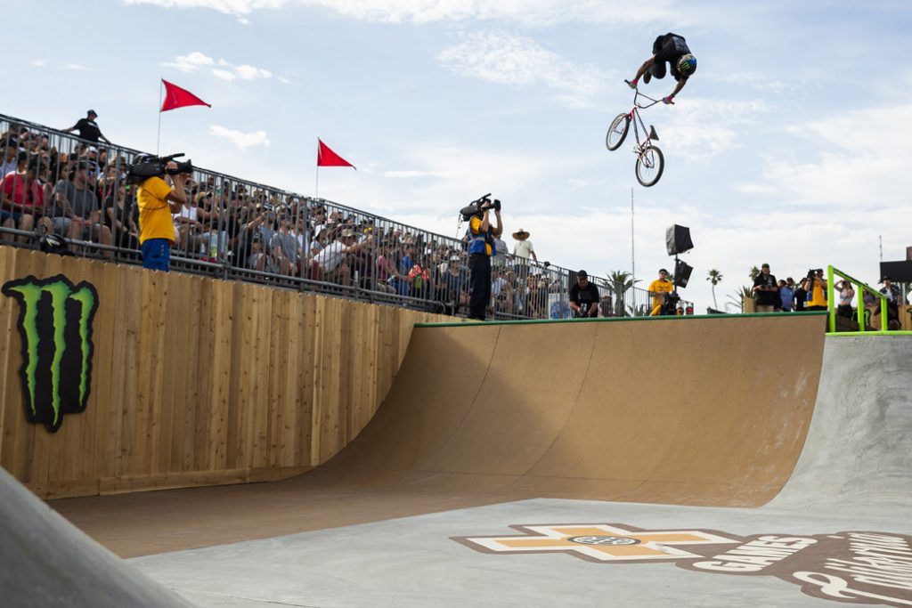 Free Agent rider Daniel Sandoval taking third in Park best trick with at the X Games in California.