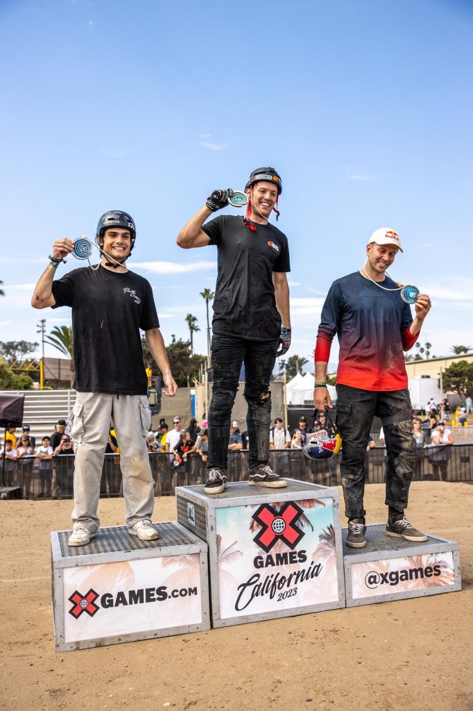 Free Agent rider Kaden Stone taking second in Dirt best trick with a 1440 at the X Games in California.
