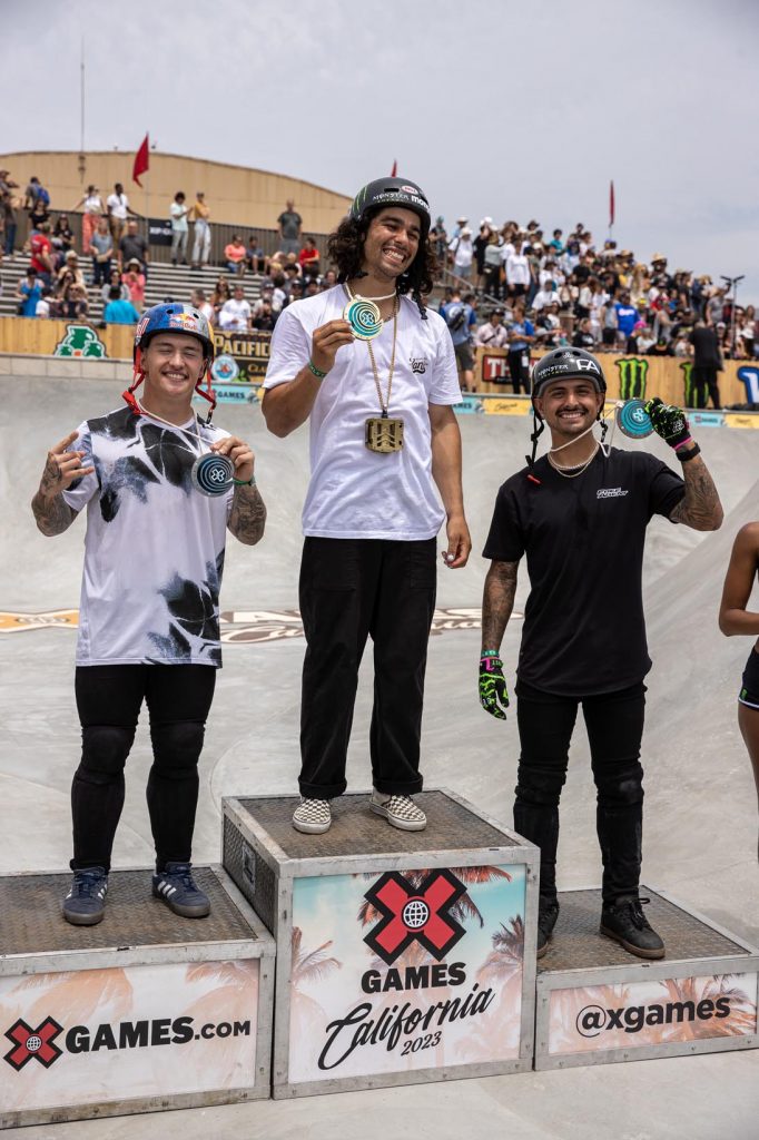 Free Agent rider Daniel Sandoval taking third in Park best trick with at the X Games in California.